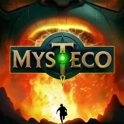 Fiery promotional art with glowing Mysteco title